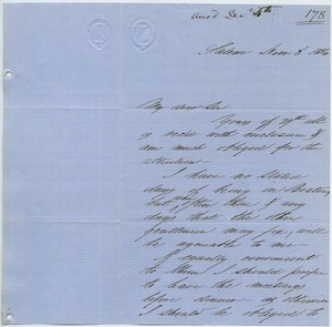 Letter from William Dudley Pickman to unidentified correspondent