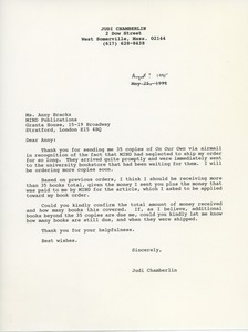 Letter from Judi Chamberlain to Anny Brackx