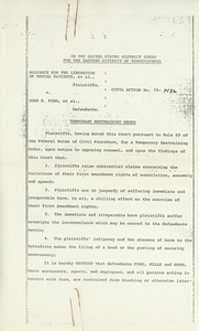Temporary restraining order for the Alliance for the Liberation of Mental Patients against John K. Fong, et al.