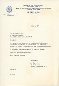 Letter from June J. Christmas to Judi Chamberlin