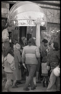 Crowd gathered to greet the Iran hostages at Highland Falls, N.Y., in front of ML hair designers shop