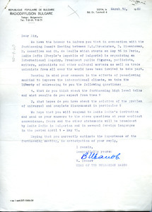 Letter from Bulgarian Radio to W. E. B. Du Bois