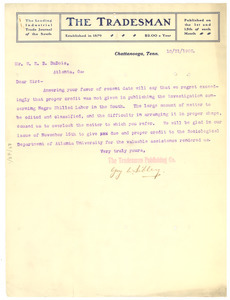 Letter from The Tradesman to W. E. B. Du Bois