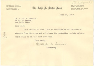 Letter from Gertrude C. Mann to W. E. B. Du Bois