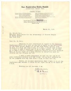 Letter from Ramkrishna Shahu Modak to W. E. B. Du Bois