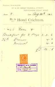 Hotel Crichton receipt