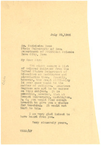 Letter from W. E. B. Du Bois to Sudhindra Bose