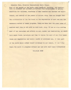 Draft of telegram from W. E. B. Du Bois to Československýrozhlas