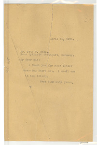 Letter from W. E. B. Du Bois to Otto F. Mack