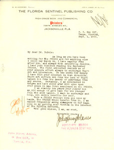 Letter from John Henry Adams to W. E. B. Du Bois