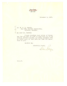 Letter from Dean Sage to W. E. B. Du Bois