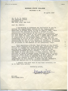 Letter from Morgan State College to W. E. B. Du Bois
