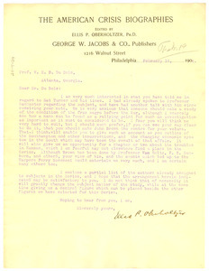Letter from Ellis P. Oberholtzer to W. E. B. Du Bois