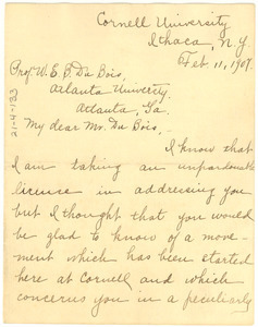 Letter from Hallie E. Queen to W. E. B. Du Bois