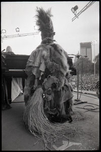 Dr. John at Summerthing's Sunset Series: view from behind Dr. John at the piano