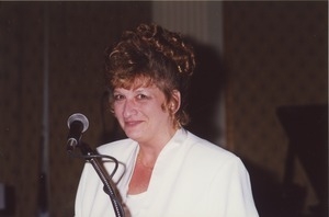 Woman at microphone