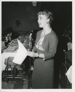 Unidentified woman speaking at Thanksgiving celebration