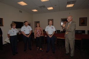 Congressman John W. Olver (far right) at appointment ceremony for Commander Mark Fedor (2d from right), US Coast Guard, as Special Detailee to House Appropriations Committee