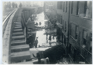 Molasses Flood, view from tracks of wreckage