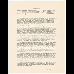 Minutes from meeting of Washington Park Association of Apartment House Owners (WAPAAHO) held November 4, 1964 at Freedom House