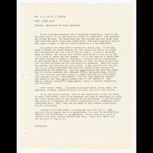 Memorandum from Edith Ellis to O.P. and M.S. Snowden about observation of social inventory