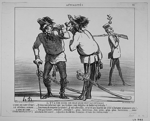 Il N'Y A PIRE SOURD QUE CELUI QUI NE VEUT PAS ENTENDRE. L'AIDE DE CAMP (Criant) - Je viens vous informer que nos troupes sont obligées de battre en retraite!..... LE GÉNÉRAL SCHLICK... - Nous venons de remporter la victoire!... je m'y attendais.... ce n'est pas la peine de crier si fort pour m'annoncer cela!.. L'AIDE DE CAMP (Criant encore plus fort)....... - Non, pas victoire... retraite!... retraite!!... plan.... brrrrrran... ran... plan... plan... brrrrrran.... vous avez beau être sourd..., regardez du côté des français et vous les verrez venir!.....