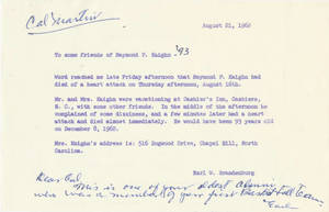 A form letter on the death of Raymond P. Kaighn (August 21, 1962)