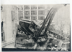 Beach Street Station accident, view from tracks of cars and crane