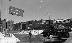 Military Police vehicle and officer on North Street