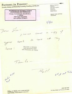 Correspondence from William Henkin to Lou Sullivan (May 8, 1990)