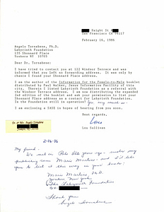 Correspondence Between Angelo Tornabene and Lou Sullivan (February 1986)