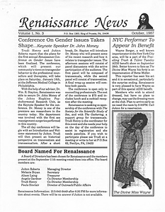 Renaissance News, Vol. 1 No. 3 (October, 1987)