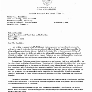 Letter from Hilda Vega to William Dandridge regarding bilingual department staffing
