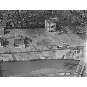 South End, land cleared for new highway construction, Channel building, Boston, MA