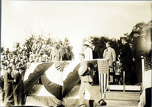 President Coolidge and Mrs. Coolidge at flag raising exercises on Lynn Common, August 27, 1925