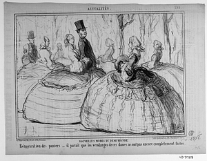 Nouvelles modes du demi-monde. Réapparition des paniers - il parait que les vendanges de ces dames ne sont pas encore complètement faites.