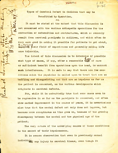 Types of cerebral defect in children that may be benefitted by operation.