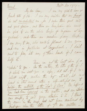 [William] P. Craighill to Thomas Lincoln Casey, November 18, 1889