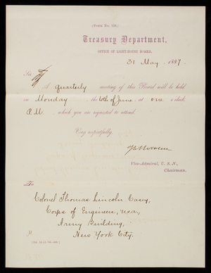 Office of the Light-House Board to Thomas Lincoln Casey, May 31, 1887