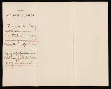 Accounts Current of Thos. Lincoln Casey - March 1887, April 1, 1887