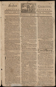 The Boston-Gazette, and Country Journal, 13 April 1772