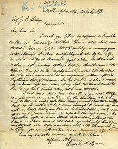 Letter from Benjamin Smith Lyman to Prof. J. P. Lesley, Keene, N. H.