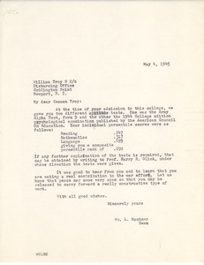 Letter from Massachusetts State College to William J. Troy