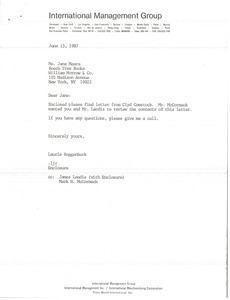 Letter from Laurie Roggenburk to Jane Meara