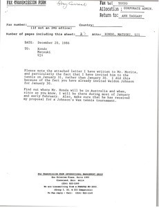 Fax from Mark H. McCormack to Kondo, Matsuki and Uji