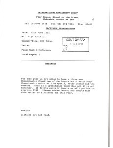 Fax from Mark H. McCormack to Haji Fukuhara