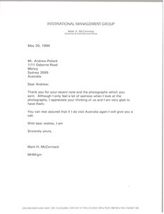 Letter from Mark H. McCormack to Andrew Pollard