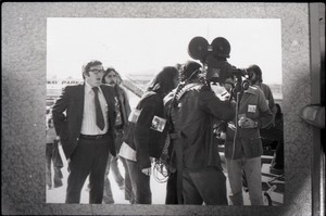 Video crew at rock concert, one man with a copy of Free Spirit Press (vol. 1, 4) under his arm: manipulated copy print