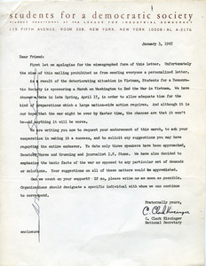 Letter from C. Clark Kissinger (National Secretary, SDS) to Friends