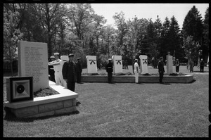 Service members by the memorials at the dedication ceremonies for the Rhode Island Vietnam Veterans Memorial